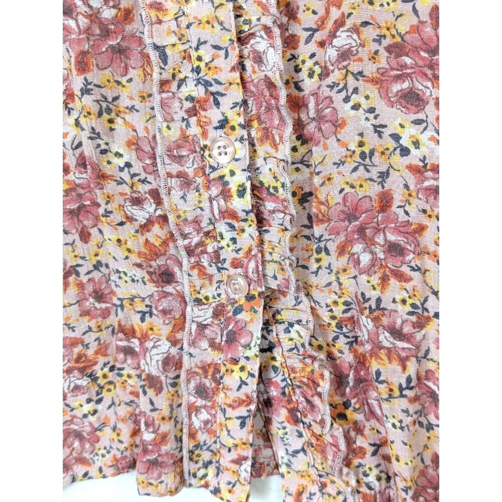 Indigo Rose Women size M Floral Button Up Ruffle Cottagecore Bohemian Top Soft - Picture 5 of 10